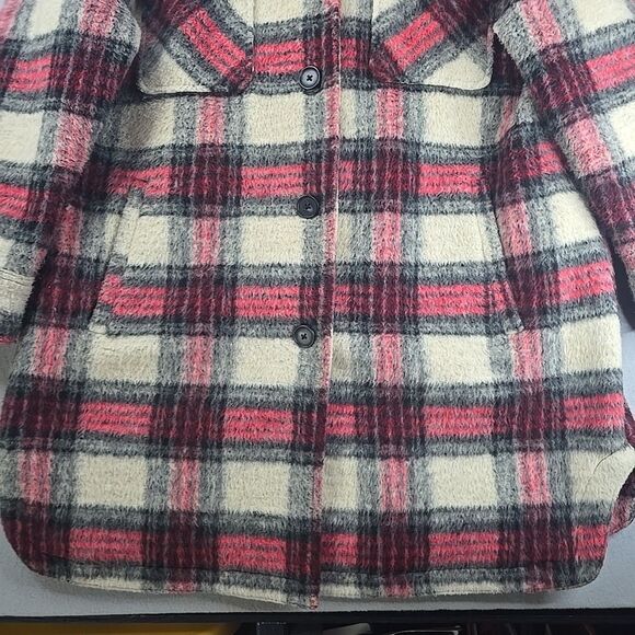 Lucky Brand Plaid Oversized Shirt Jacket Women's XL Shacket Beige Lined Heavy - Picture 4 of 11
